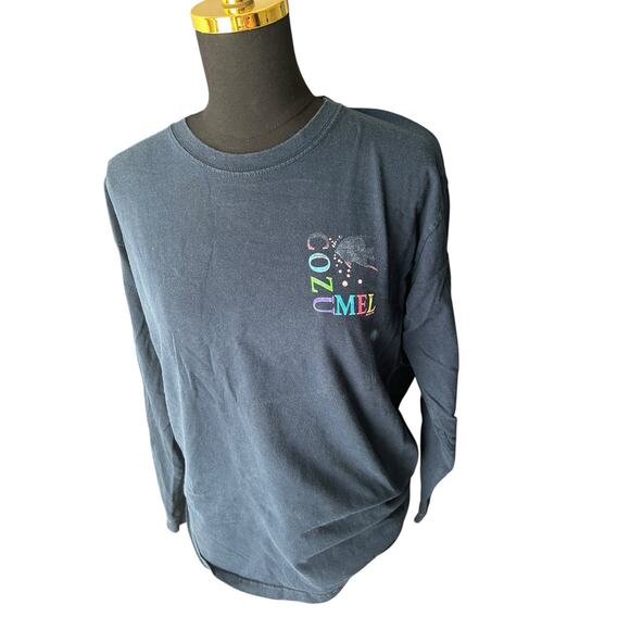 Vintage Yazbek Cozumel Mexico Souvenir Long Sleeve Shirt Blue Graphic Size Large - Picture 1 of 4